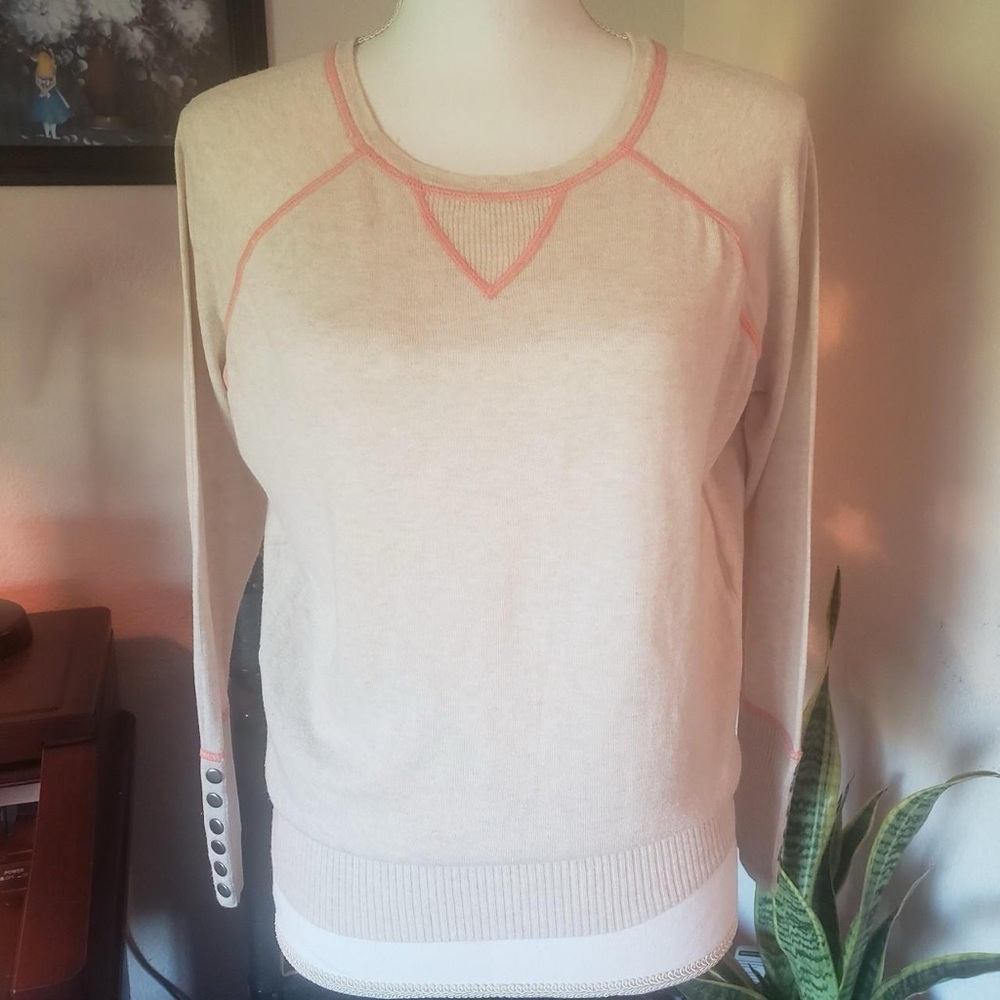 Ruby Moon Beige and Coral Crew Neck Sweater